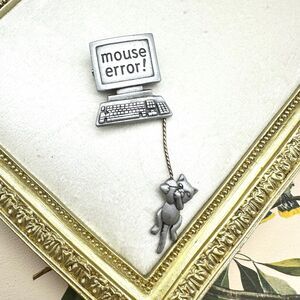 Vintage JJ Mouse Error Brooch Pin Computer Mouse Silver Tone